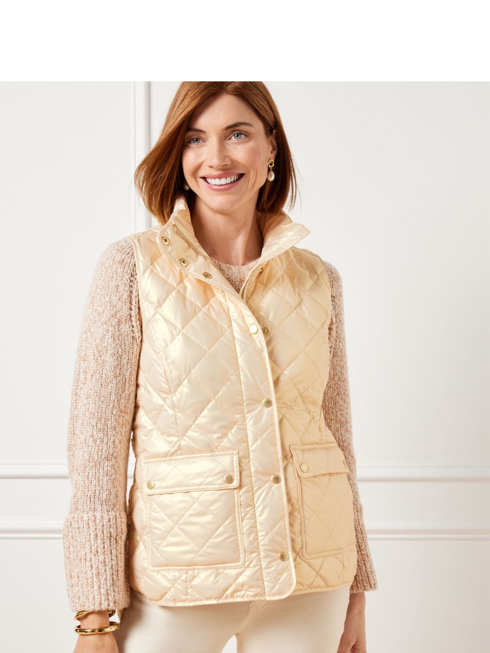 Talbots Quilted Shell Vest in Champagne Gold